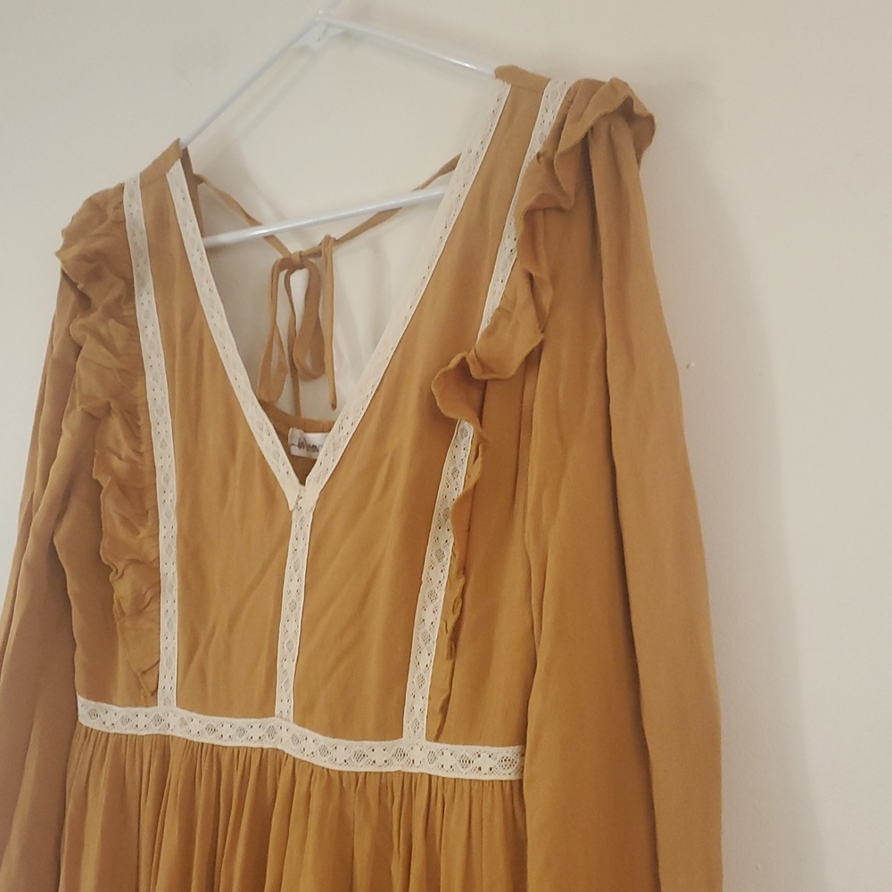 In Loom Tiered Lace Inset Ruffle Dress Size Large Midi BoHo Modest - Picture 9 of 15